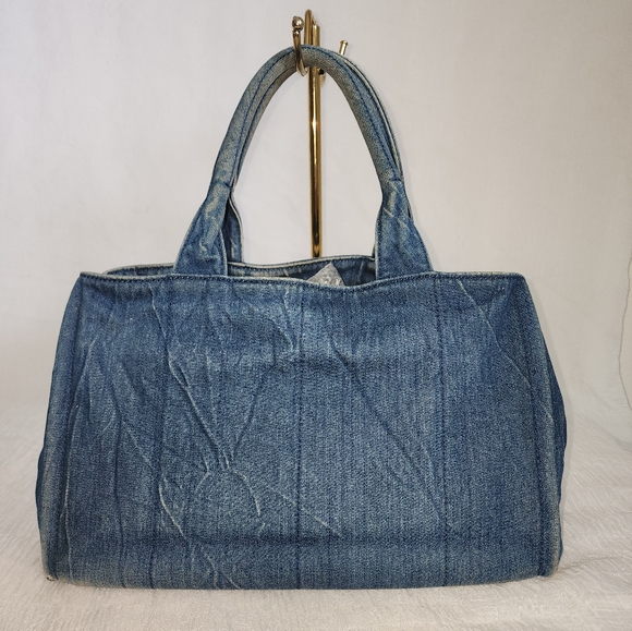 Auth Prada Canapa Denim Tote Bag - Picture 3 of 11